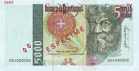 5000 Escudos banknote.